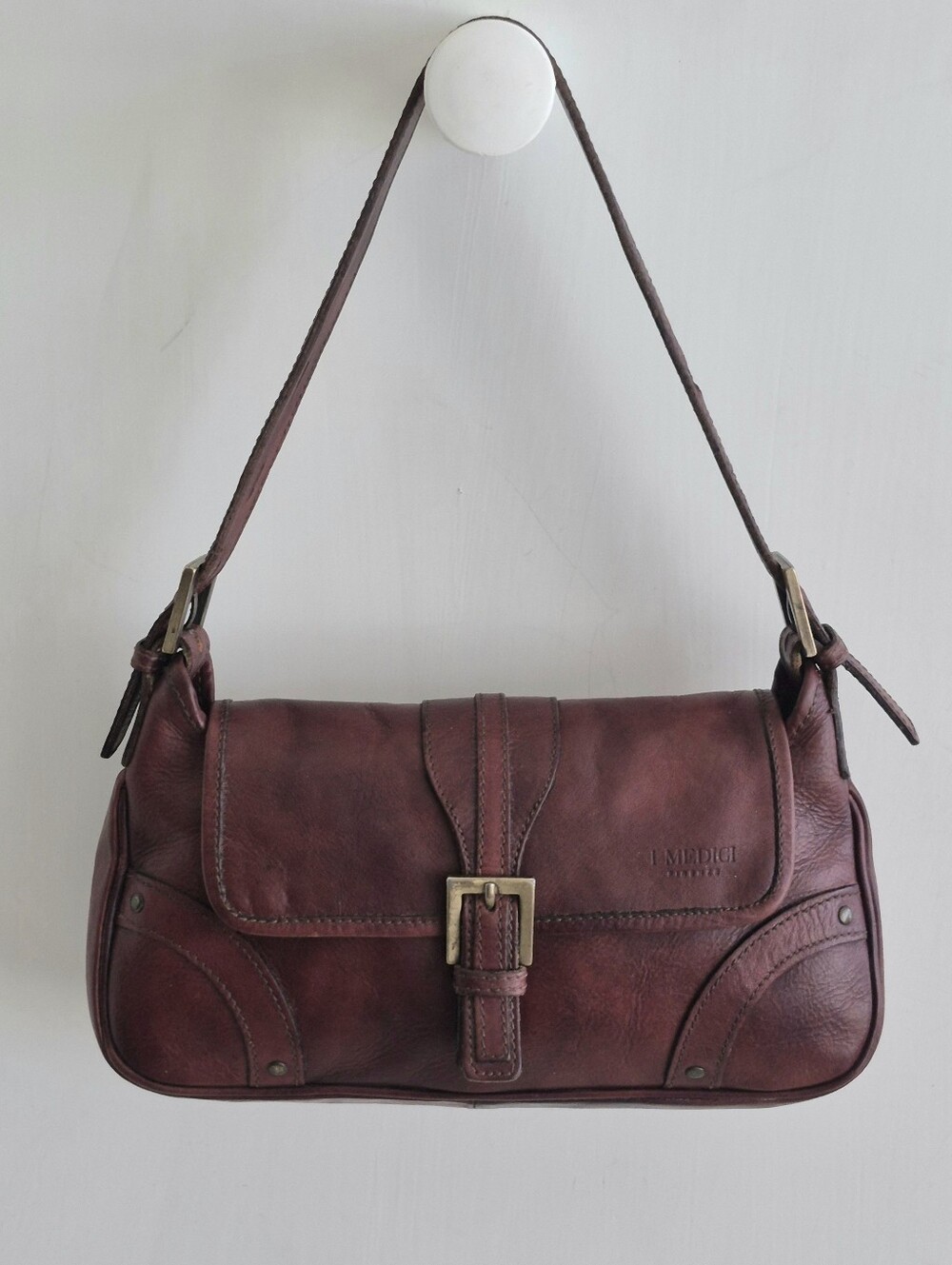I Medici Firenze Italy Vintage Mahogany Tone Leather Medium Hobo Shoulder Bag